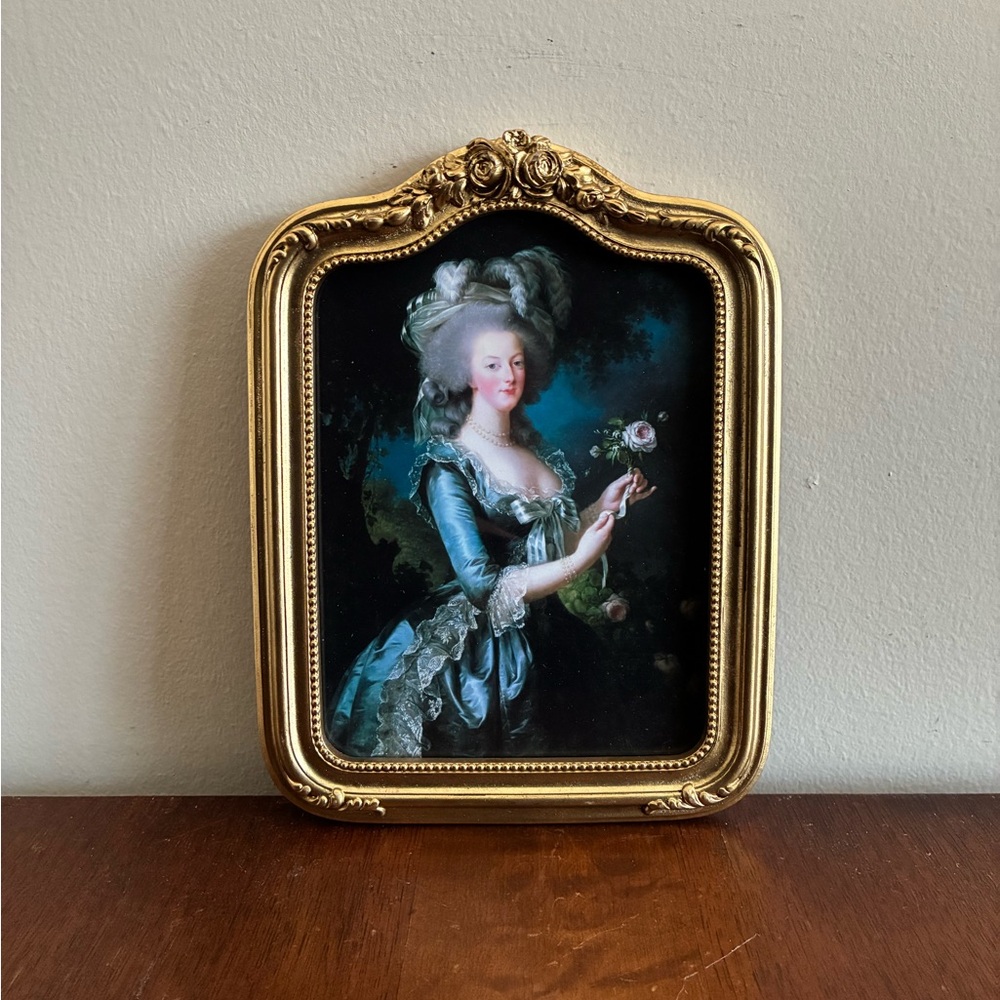 Marie Antoinette With Rose Framed Print 6.5x8.5 Ornate Gold Rococo Wall Art